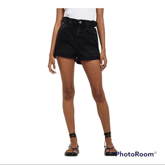 Forever 21 BLACK DENIM PAPERBAG SHORTS sz M - Picture 1 of 6